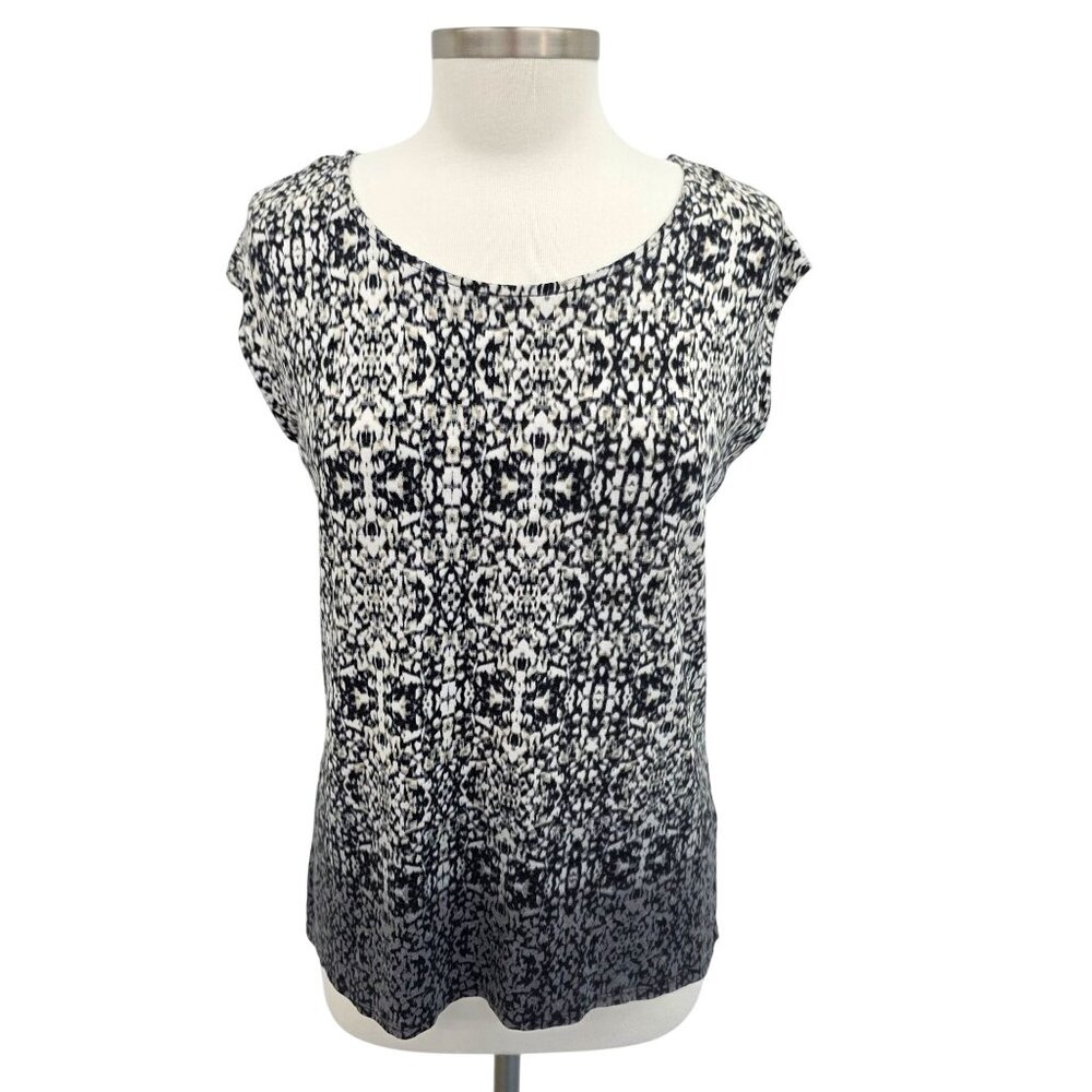 Rose & Olive Tie-Back Sleeveless Knit Top Size L Black & White Abstract‎ Print